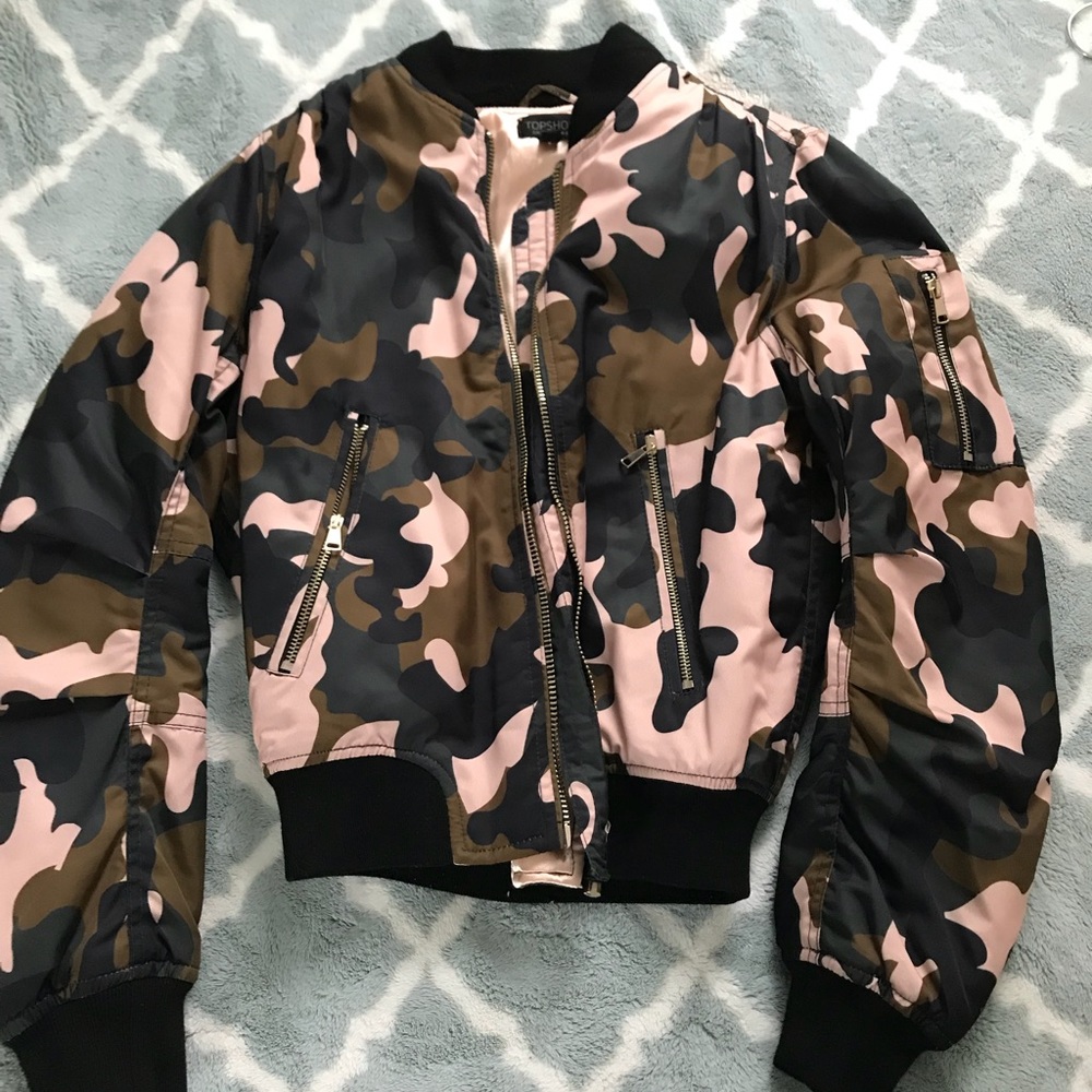 Topshop Pink Camo MA1 Bomber Jacket